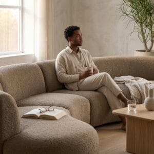 Semi-Circular Curved Modular Sectional Sofa | Boucle Fabric | 5-Seater Living Room Couch
